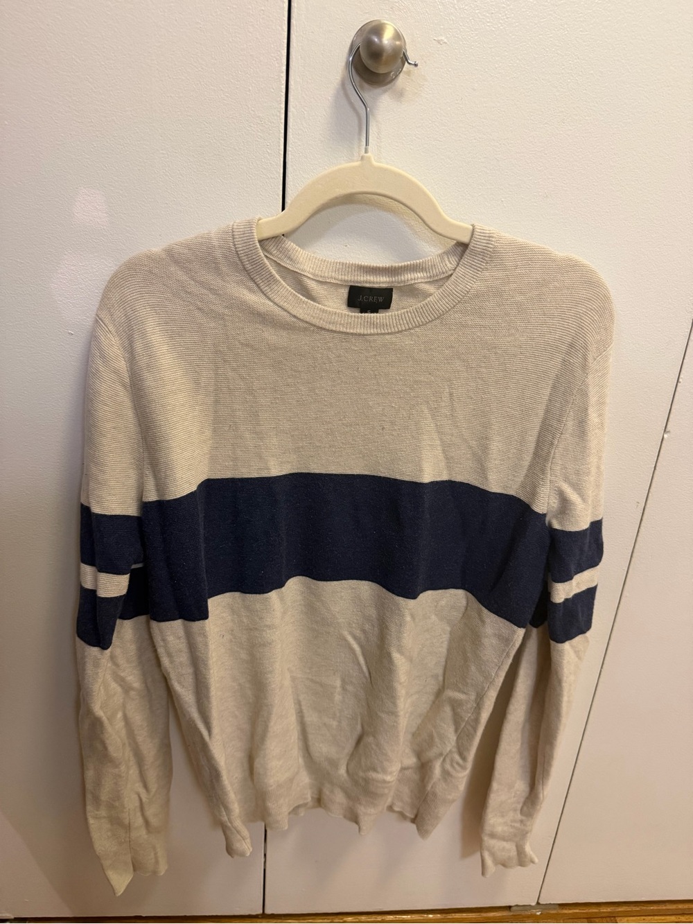 J. Crew Cream Crewneck Sweater with Navy Stripe
